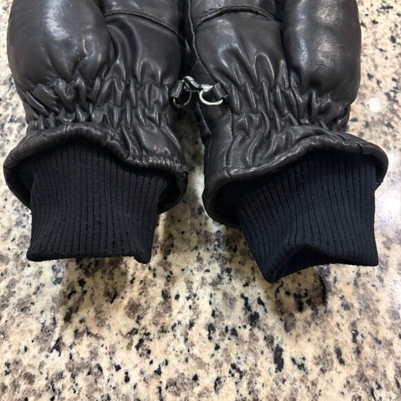 Vtg Kombi Leather Mittens Unisex Medium Black Insulated Wrist Cuff Ski Snowboard - Picture 6 of 9